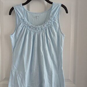 NWOT Loft Light Blue Ruffled Neckline Cotton Tank Top Shirt Sz XS